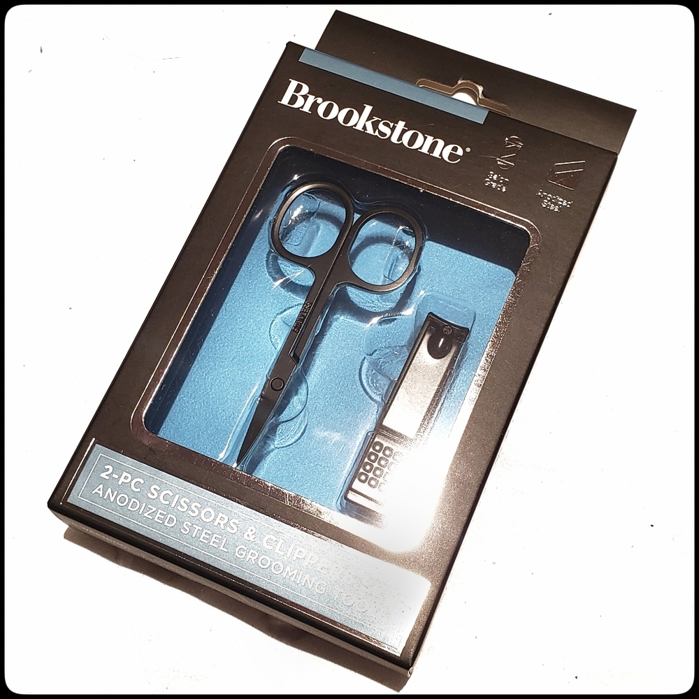 NIB Brookstone 2 Piece Scissor & Nail Clippers Set Anodized Steel Grooming Tools - Picture 2 of 3